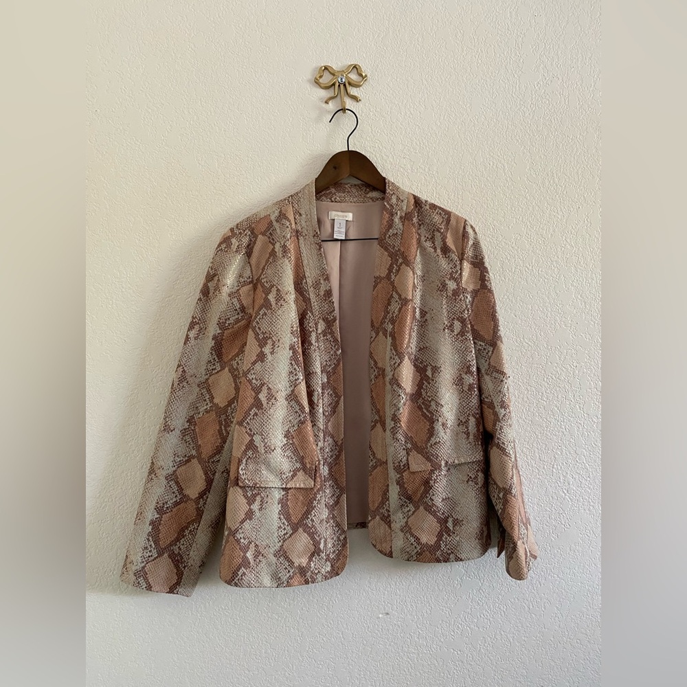 Chico's Women's Open Front Snake Skin Print Jacket Size 1 Medium Long Sleeve